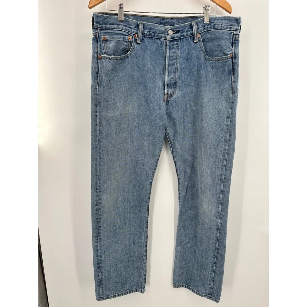 Levis 501 Men's 36x32 Jeans Faded Distressed Y2K era Grunge-Working Blue Denim